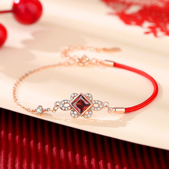 Set di orecchini con ciondolo bracciale collana ricchezza zircone rosso nodo cinese argento sterling 925 Buddha Stones