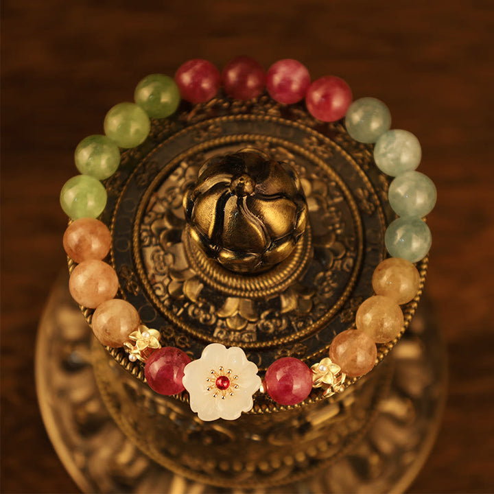 Braccialetto dell'amore con fiori di giada e tormalina colorata Buddha Stones