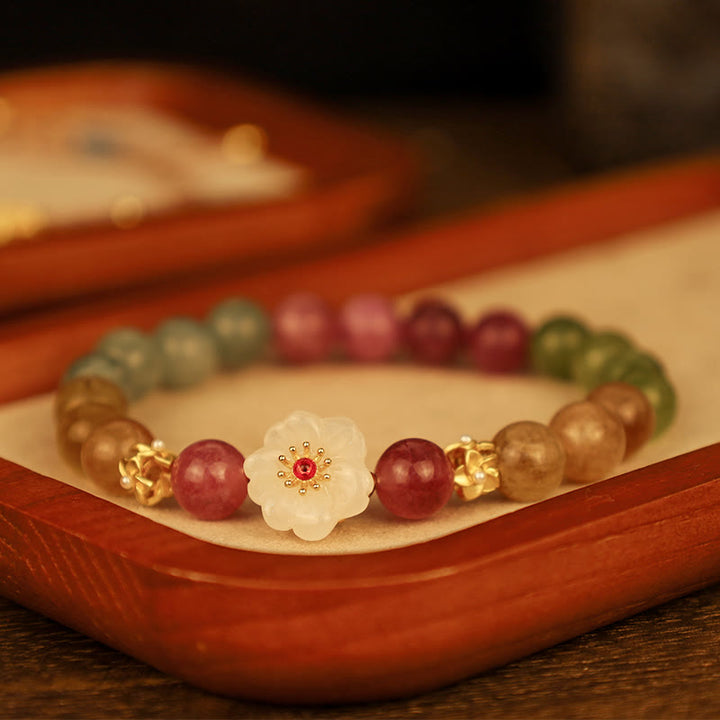 Braccialetto dell'amore con fiori di giada e tormalina colorata Buddha Stones