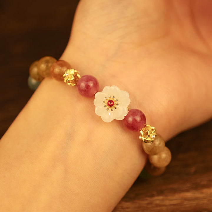 Braccialetto dell'amore con fiori di giada e tormalina colorata Buddha Stones