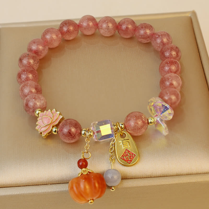 Braccialetto positivo con ciondolo a forma di zucca con carattere Fu in quarzo fragola naturale Buddha Stones