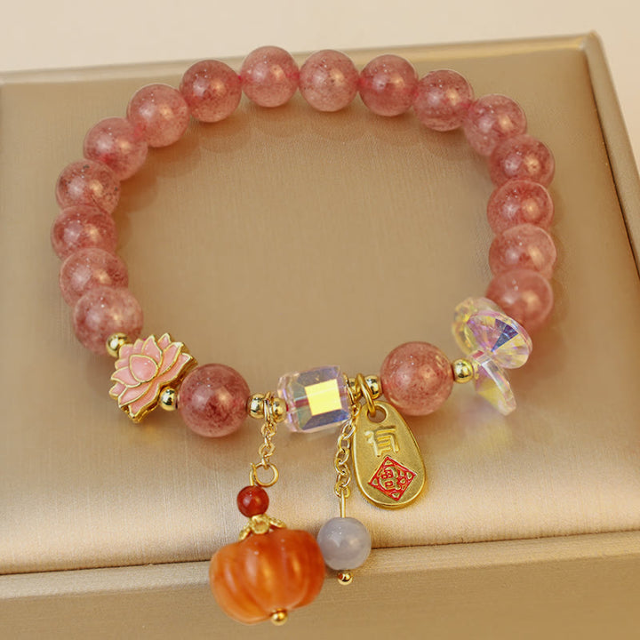Braccialetto positivo con ciondolo a forma di zucca con carattere Fu in quarzo fragola naturale Buddha Stones