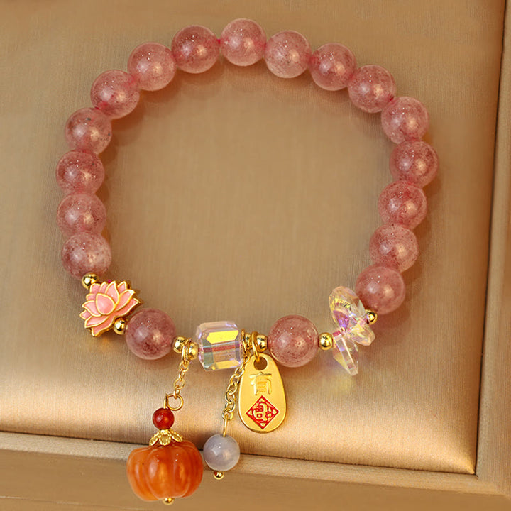 Braccialetto positivo con ciondolo a forma di zucca con carattere Fu in quarzo fragola naturale Buddha Stones
