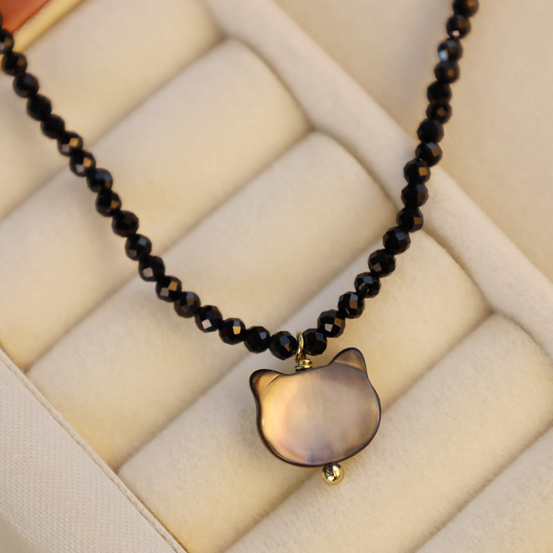 Collana girocollo con ciondolo a forma di gatto carino e spinello nero Buddha Stones - image 1