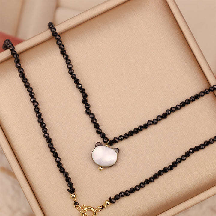 Collana girocollo con ciondolo a forma di gatto carino e spinello nero Buddha Stones - image 12