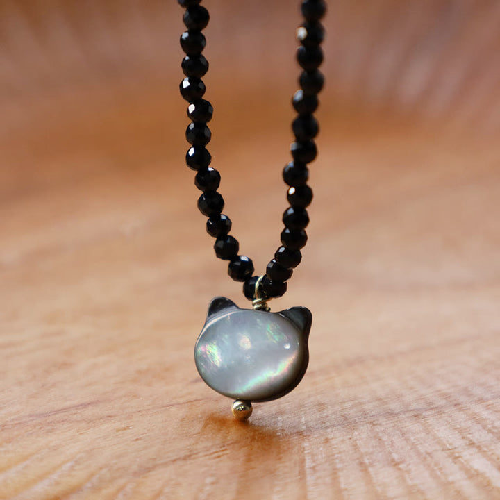 Collana girocollo con ciondolo a forma di gatto carino e spinello nero Buddha Stones - image 2