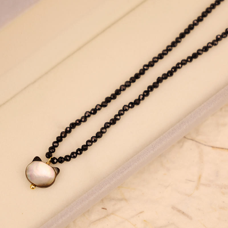 Collana girocollo con ciondolo a forma di gatto carino e spinello nero Buddha Stones - image 14