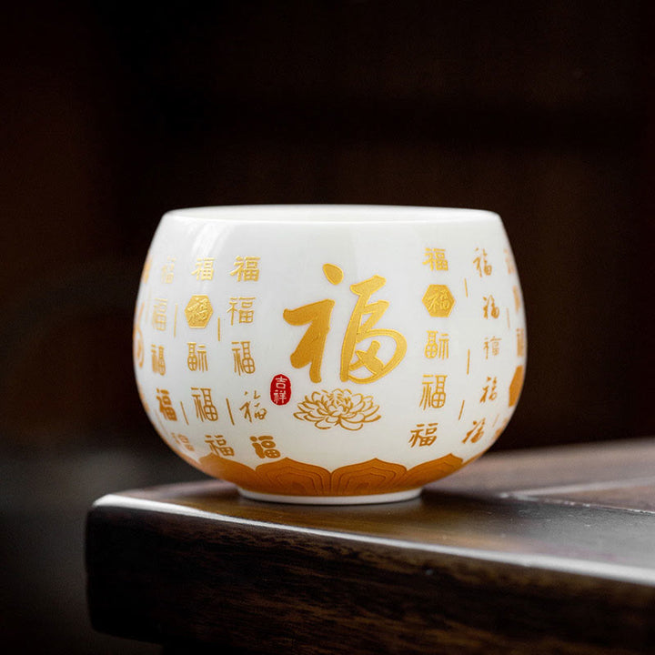 Buddha Stones Sutra del cuore buddista Piccolo carattere Fu Tazza da tè in ceramica Gaiwan Tazza da tè Kung Fu e piattino con coperchio
