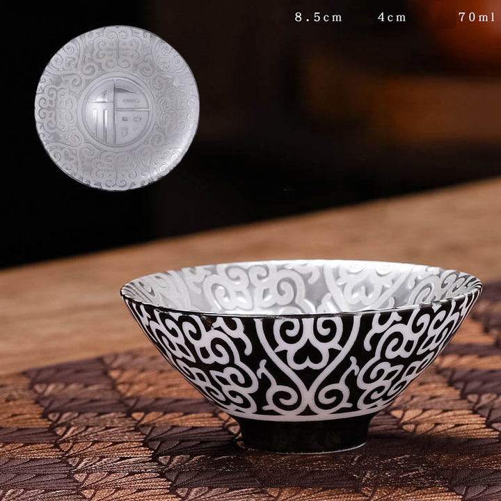 Buddha Stones Tibet Modello Fu Carattere Tazza da tè in ceramica argento dorato Tazze da tè Kung Fu 55 ml