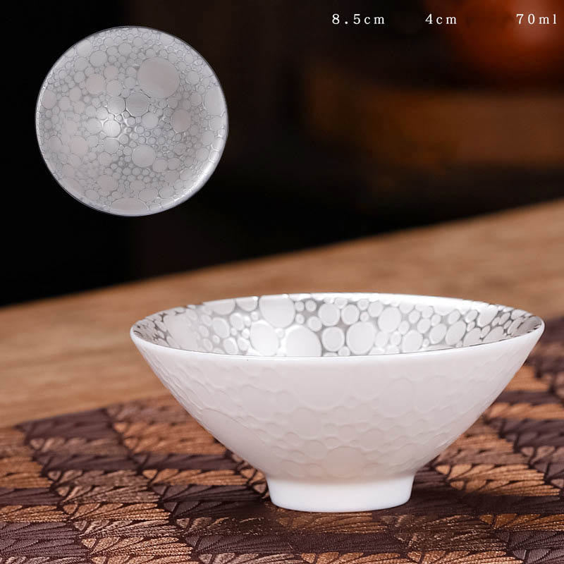Buddha Stones Tibet Modello Fu Carattere Tazza da tè in ceramica argento dorato Tazze da tè Kung Fu 55 ml