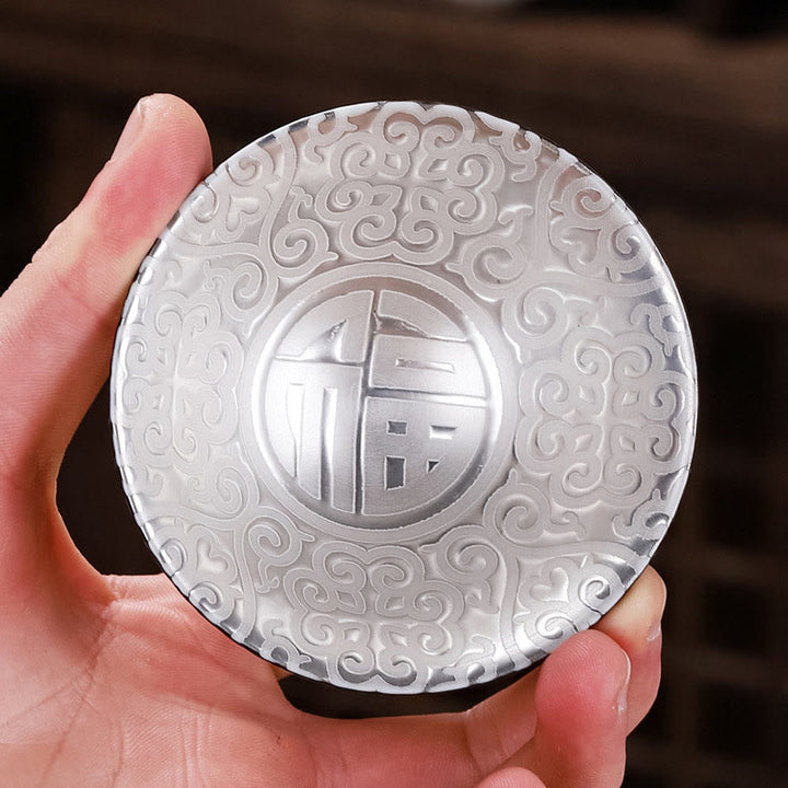 Buddha Stones Tibet Modello Fu Carattere Tazza da tè in ceramica argento dorato Tazze da tè Kung Fu 55 ml