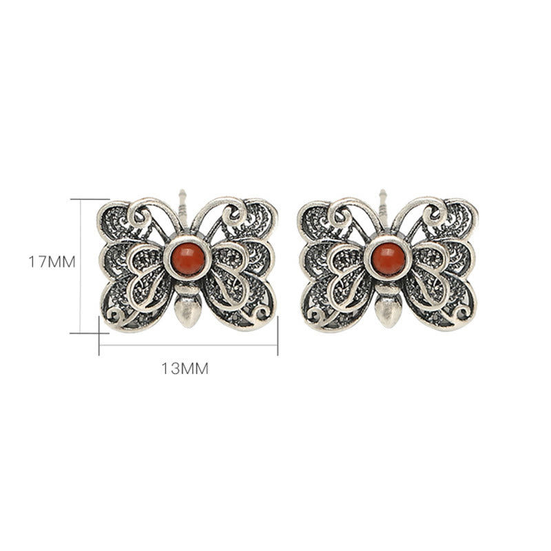 Set di orecchini con anello e farfalla in agata rossa in argento sterling 925, motivo : Buddha Stones
