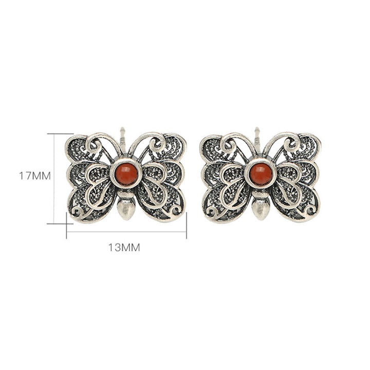 Set di orecchini con anello e farfalla in agata rossa in argento sterling 925, motivo : Buddha Stones