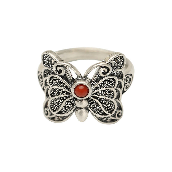 Set di orecchini con anello e farfalla in agata rossa in argento sterling 925, motivo : Buddha Stones