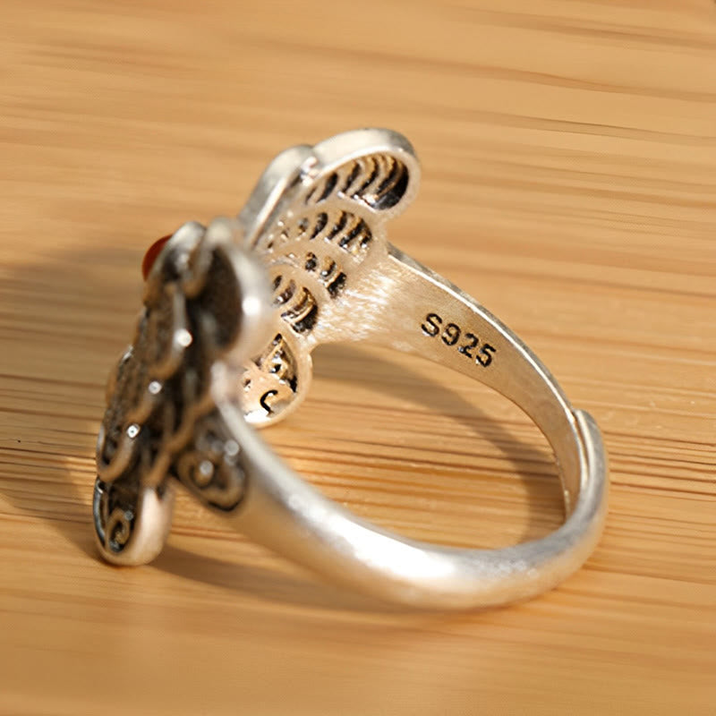 Set di orecchini con anello e farfalla in agata rossa in argento sterling 925, motivo : Buddha Stones