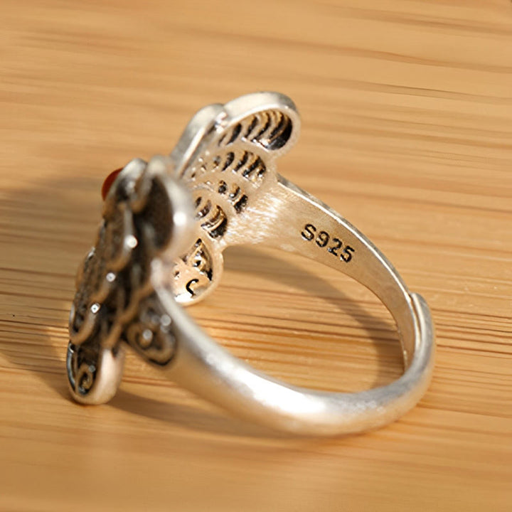 Set di orecchini con anello e farfalla in agata rossa in argento sterling 925, motivo : Buddha Stones