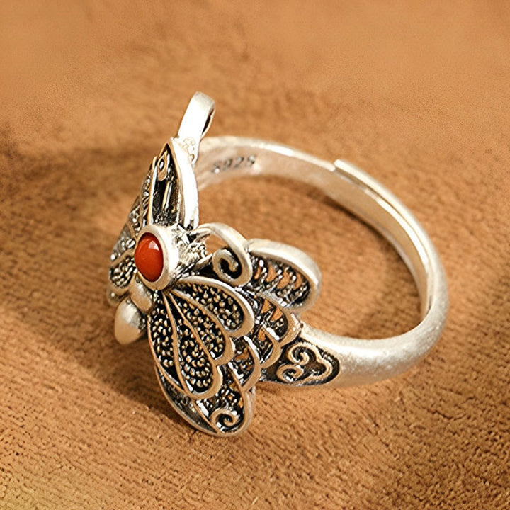 Set di orecchini con anello e farfalla in agata rossa in argento sterling 925, motivo : Buddha Stones