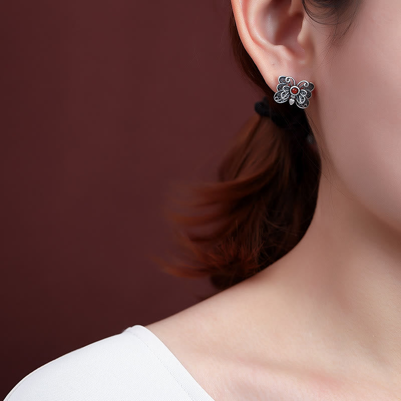 Set di orecchini con anello e farfalla in agata rossa in argento sterling 925, motivo : Buddha Stones