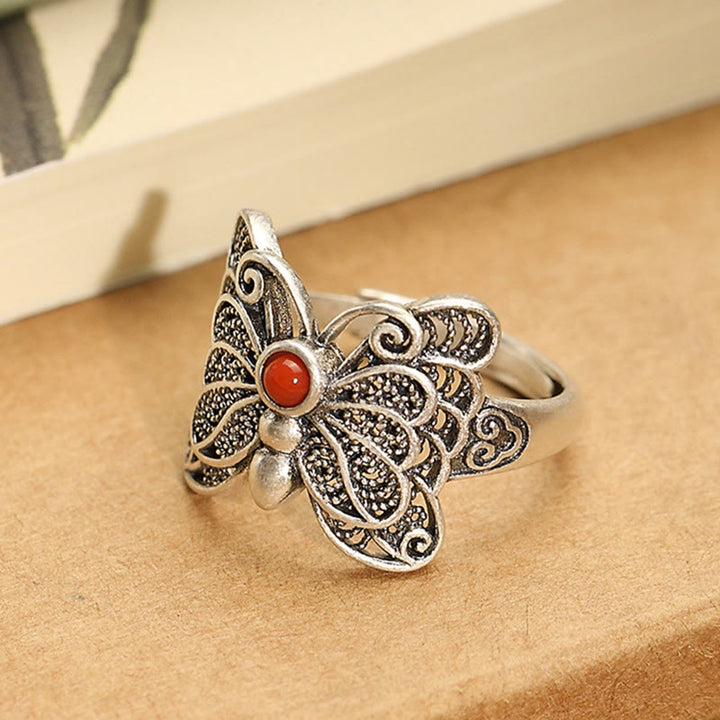 Set di orecchini con anello e farfalla in agata rossa in argento sterling 925, motivo : Buddha Stones