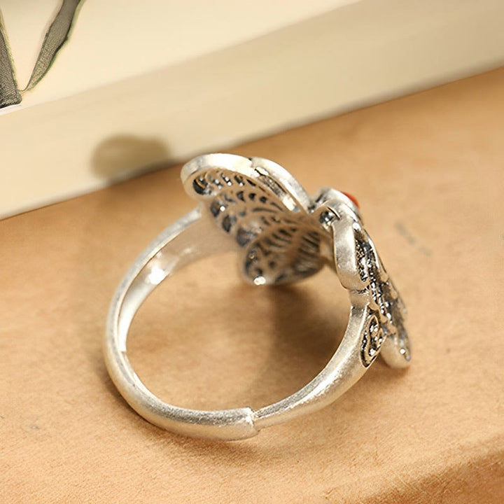 Set di orecchini con anello e farfalla in agata rossa in argento sterling 925, motivo : Buddha Stones