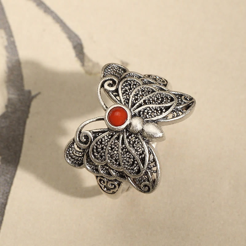 Set di orecchini con anello e farfalla in agata rossa in argento sterling 925, motivo : Buddha Stones