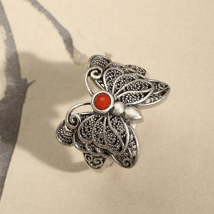 Set di orecchini con anello e farfalla in agata rossa in argento sterling 925, motivo : Buddha Stones