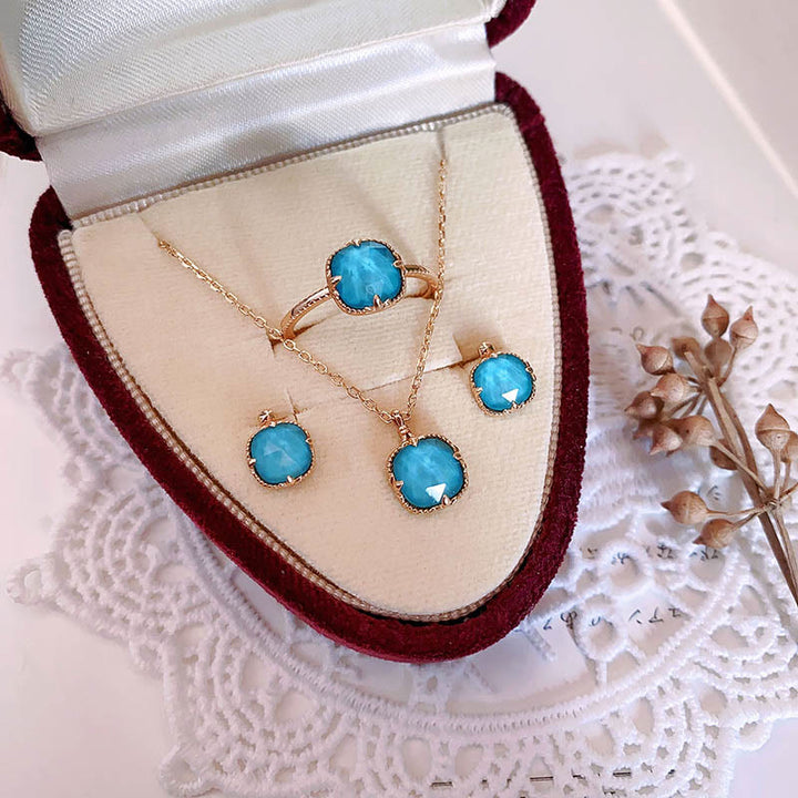 Buddha Stones 925 Sterling Silver Placcato Oro Turchese Protezione Anello Orecchini Collana Ciondolo Set