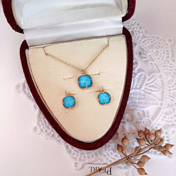 Buddha Stones 925 Sterling Silver Placcato Oro Turchese Protezione Anello Orecchini Collana Ciondolo Set