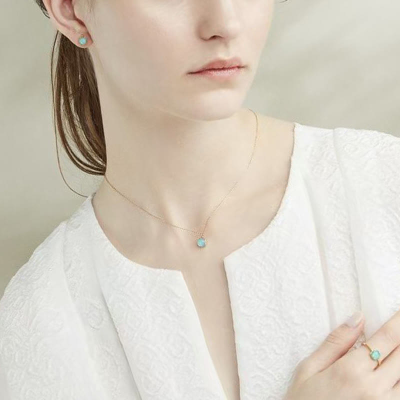 Buddha Stones 925 Sterling Silver Placcato Oro Turchese Protezione Anello Orecchini Collana Ciondolo Set