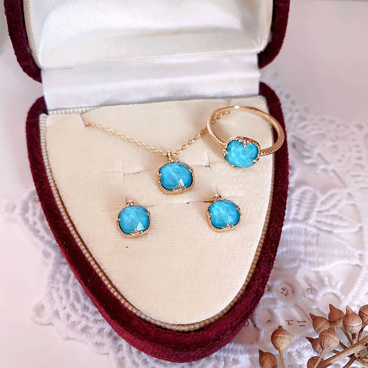 Buddha Stones 925 Sterling Silver Placcato Oro Turchese Protezione Anello Orecchini Collana Ciondolo Set