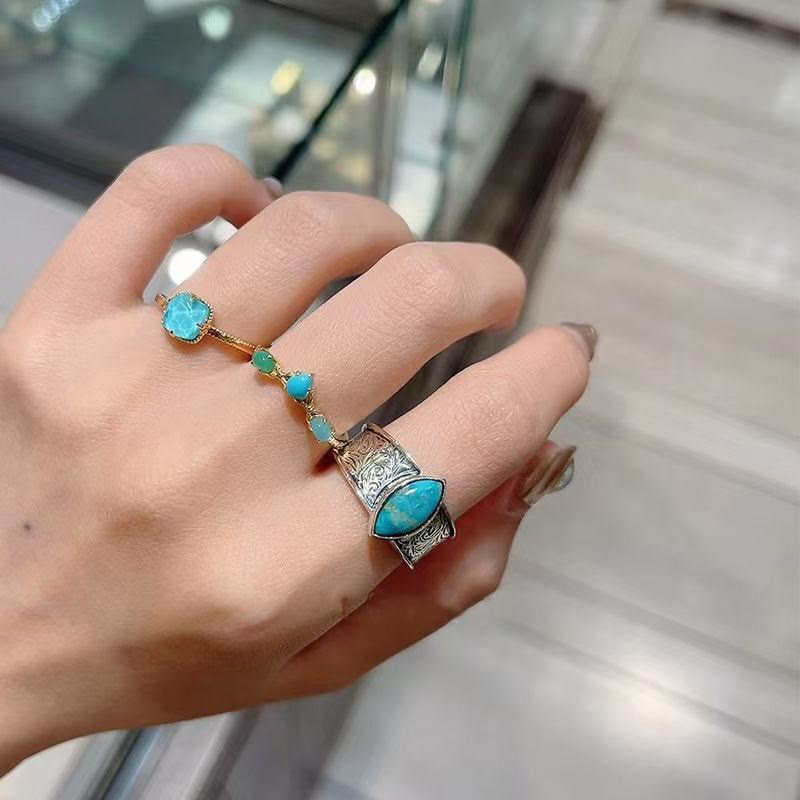 Buddha Stones 925 Sterling Silver Placcato Oro Turchese Protezione Anello Orecchini Collana Ciondolo Set