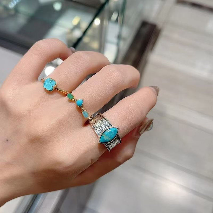 Buddha Stones 925 Sterling Silver Placcato Oro Turchese Protezione Anello Orecchini Collana Ciondolo Set