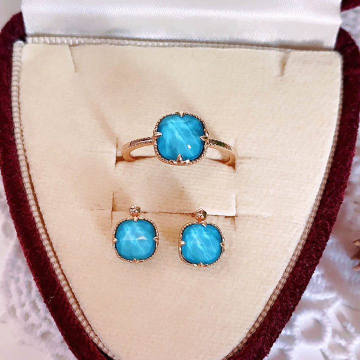 Buddha Stones 925 Sterling Silver Placcato Oro Turchese Protezione Anello Orecchini Collana Ciondolo Set