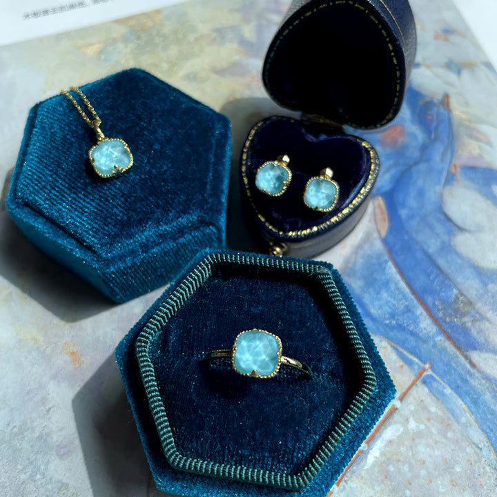 Buddha Stones 925 Sterling Silver Placcato Oro Turchese Protezione Anello Orecchini Collana Ciondolo Set