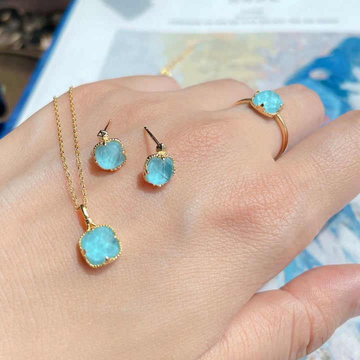 Buddha Stones 925 Sterling Silver Placcato Oro Turchese Protezione Anello Orecchini Collana Ciondolo Set