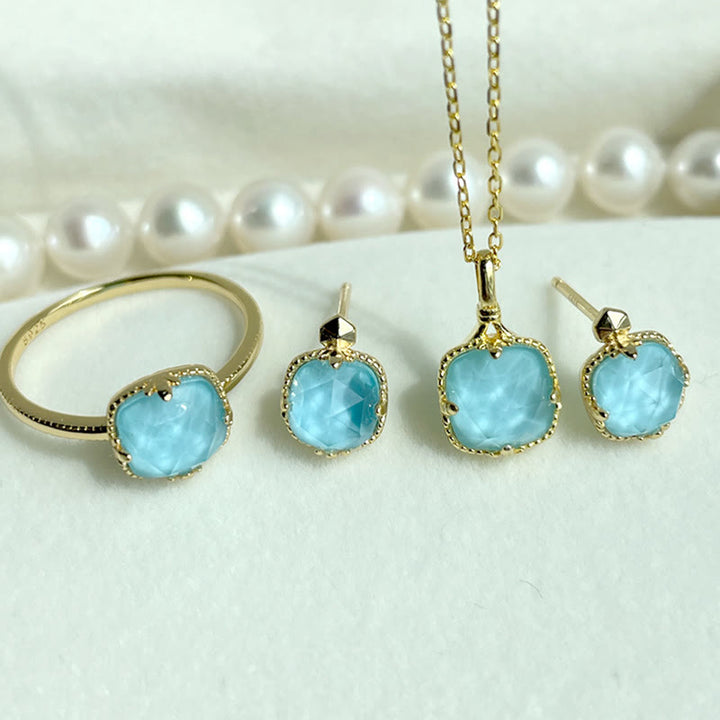 Buddha Stones 925 Sterling Silver Placcato Oro Turchese Protezione Anello Orecchini Collana Ciondolo Set