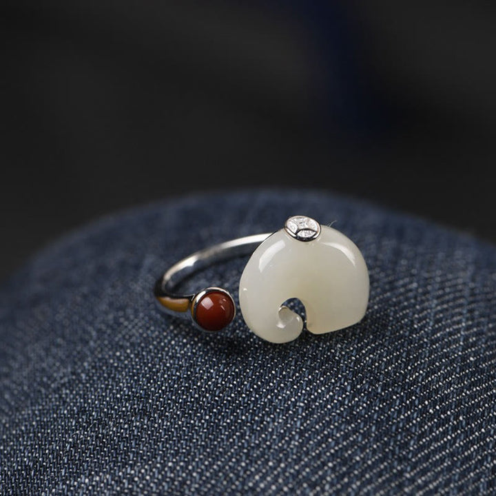 Buddha Stones 925 Sterling Silver Elephant Hetian Jade Abbondanza Collana Ciondolo Bracciale Anello Orecchini Set