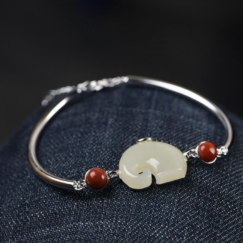 Buddha Stones 925 Sterling Silver Elephant Hetian Jade Abbondanza Collana Ciondolo Bracciale Anello Orecchini Set