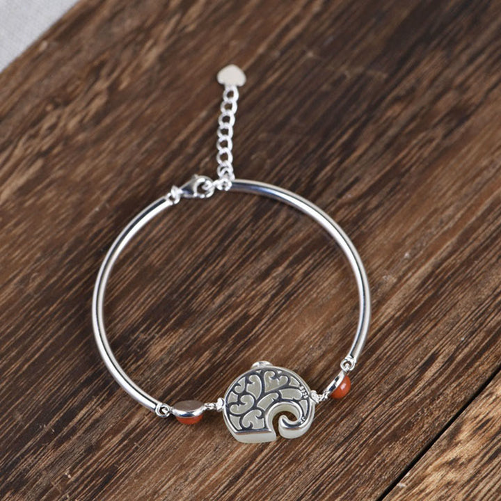 Buddha Stones 925 Sterling Silver Elephant Hetian Jade Abbondanza Collana Ciondolo Bracciale Anello Orecchini Set