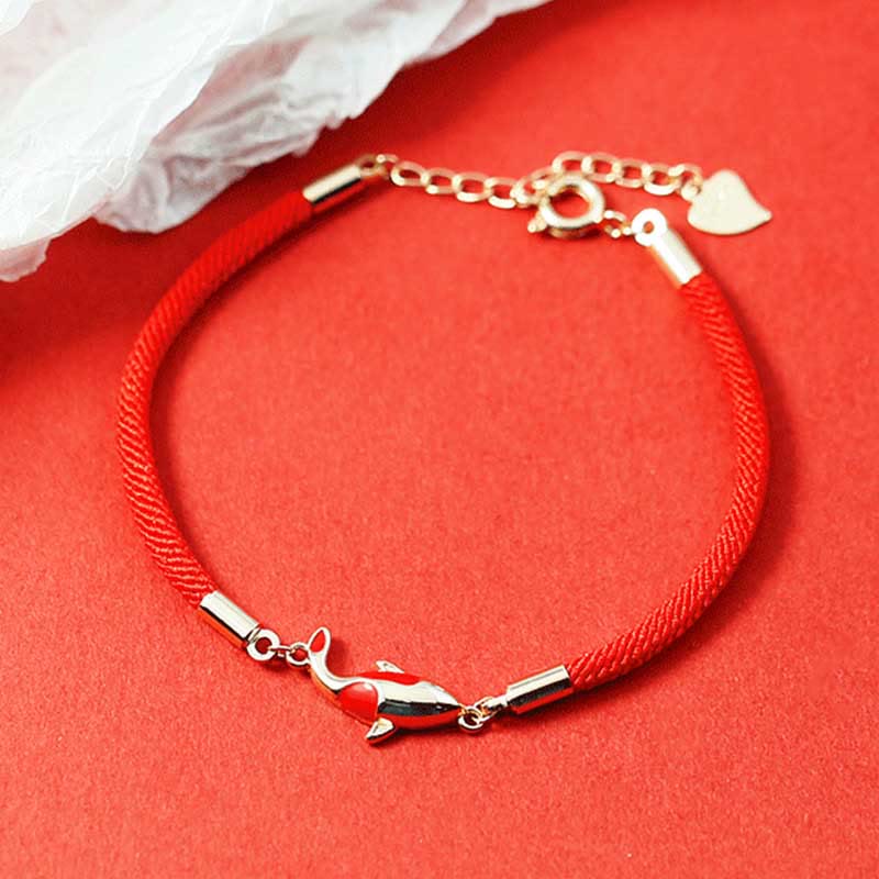 Buddha Stones Rame Koi Pesce Ricchezza Collana Pendente Corda Rossa Bracciale Orecchini Set