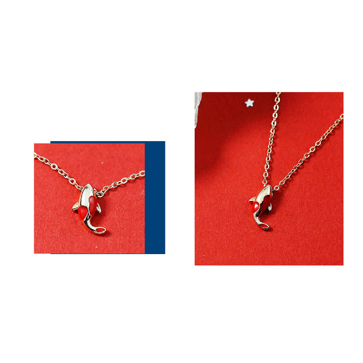 Buddha Stones Rame Koi Pesce Ricchezza Collana Pendente Corda Rossa Bracciale Orecchini Set