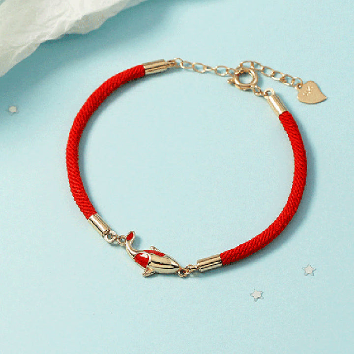 Buddha Stones Rame Koi Pesce Ricchezza Collana Pendente Corda Rossa Bracciale Orecchini Set
