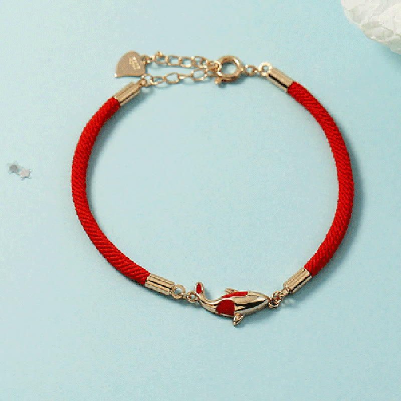 Buddha Stones Rame Koi Pesce Ricchezza Collana Pendente Corda Rossa Bracciale Orecchini Set