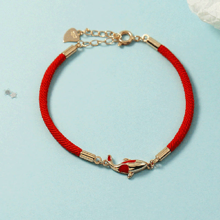 Buddha Stones Rame Koi Pesce Ricchezza Collana Pendente Corda Rossa Bracciale Orecchini Set