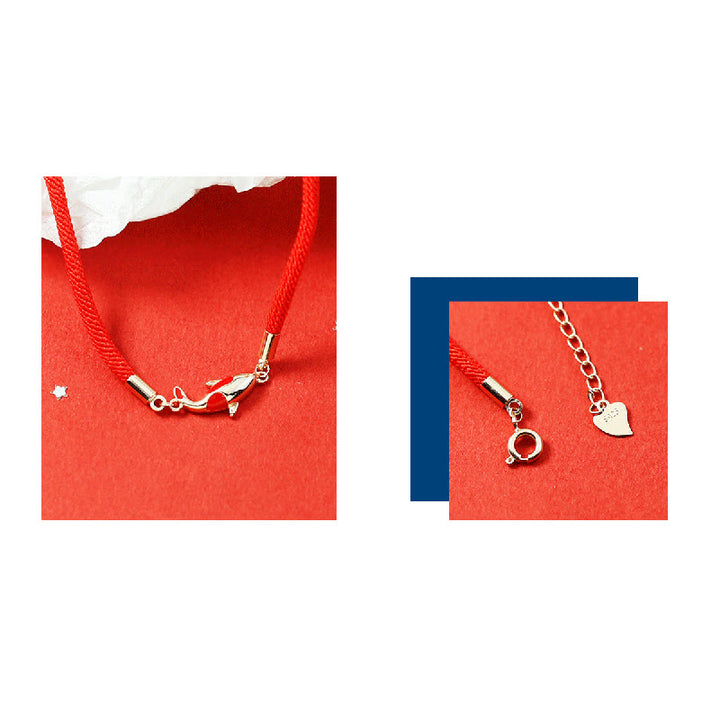 Buddha Stones Rame Koi Pesce Ricchezza Collana Pendente Corda Rossa Bracciale Orecchini Set