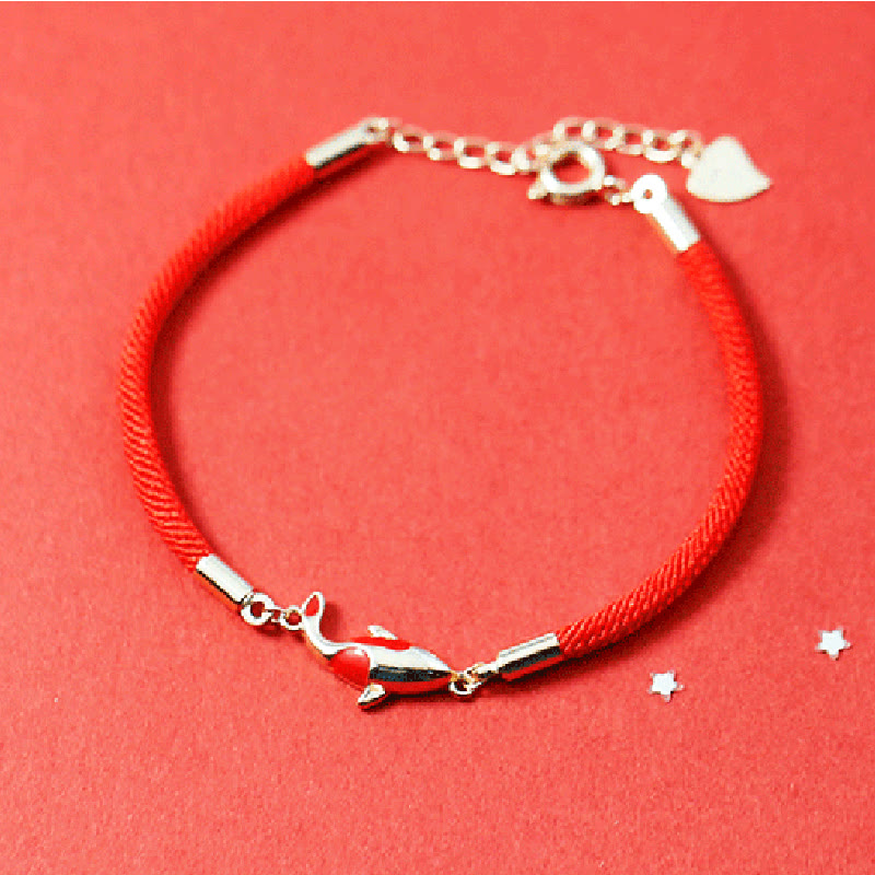 Buddha Stones Rame Koi Pesce Ricchezza Collana Pendente Corda Rossa Bracciale Orecchini Set