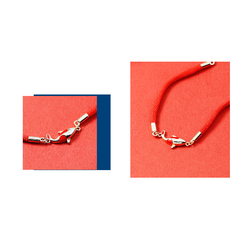 Buddha Stones Rame Koi Pesce Ricchezza Collana Pendente Corda Rossa Bracciale Orecchini Set