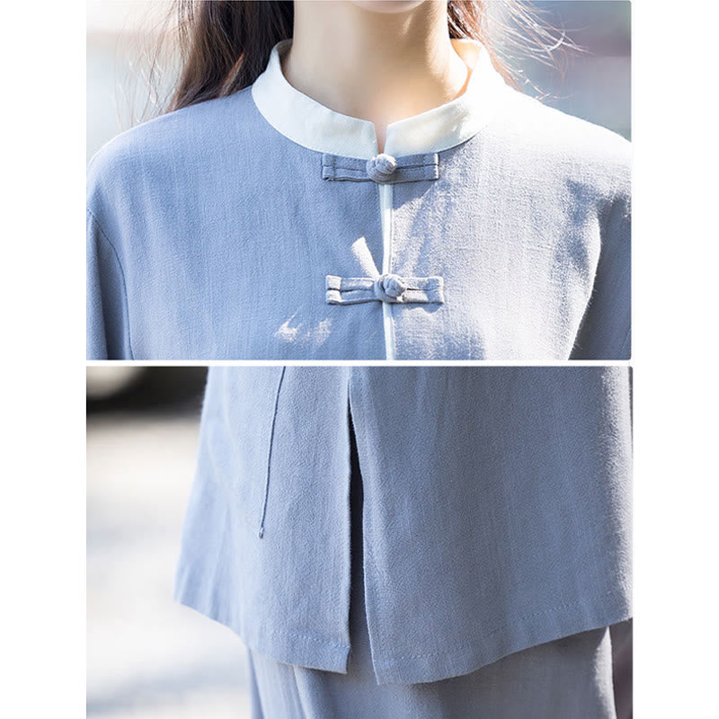 Buddha Stones 2 pezzi rana-bottoni manica lunga camicia top pantaloni meditazione zen tai chi cotone lino abbigliamento donna set - image 10