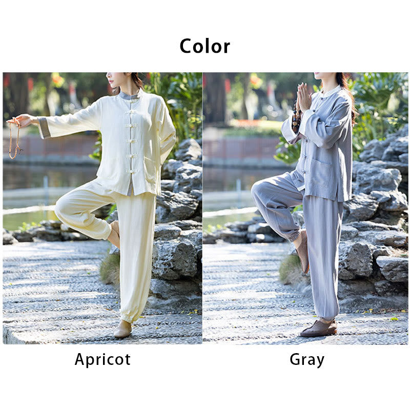 Buddha Stones 2 pezzi rana-bottoni manica lunga camicia top pantaloni meditazione zen tai chi cotone lino abbigliamento donna set - image 13