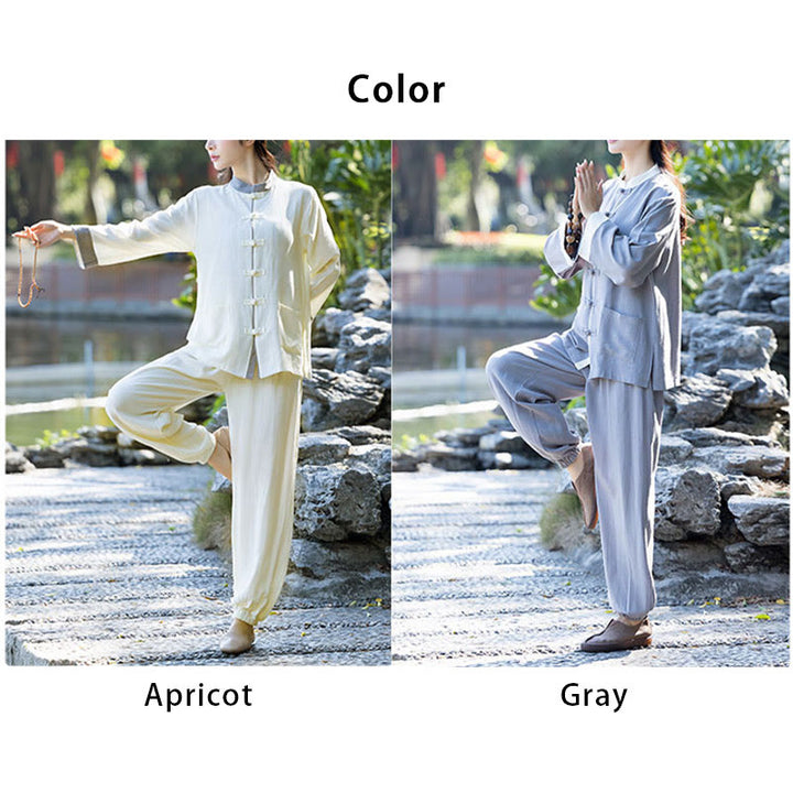 Buddha Stones 2 pezzi rana-bottoni manica lunga camicia top pantaloni meditazione zen tai chi cotone lino abbigliamento donna set - image 13